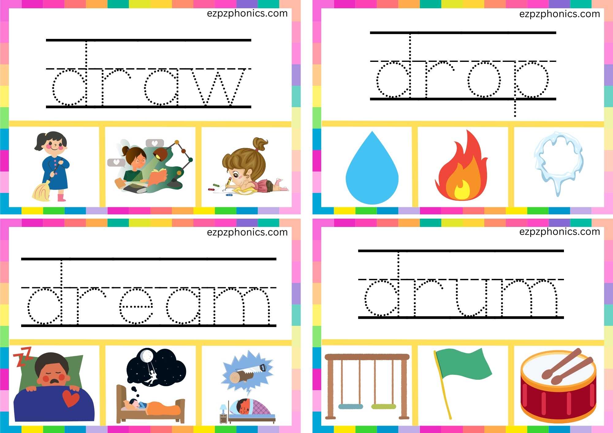 DR Beginning Blends Clip Cards Trace The Words And Clip The Correct Images Set 2